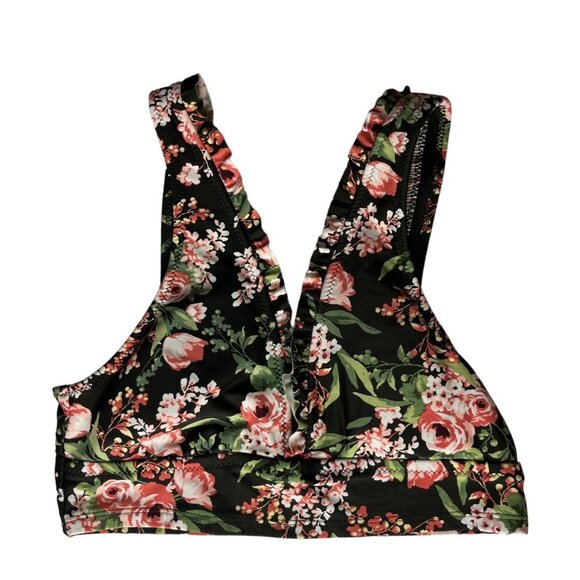 Mossimo Bralette Size Small Black Green Pink Floral Ruffles Padded - Picture 1 of 7